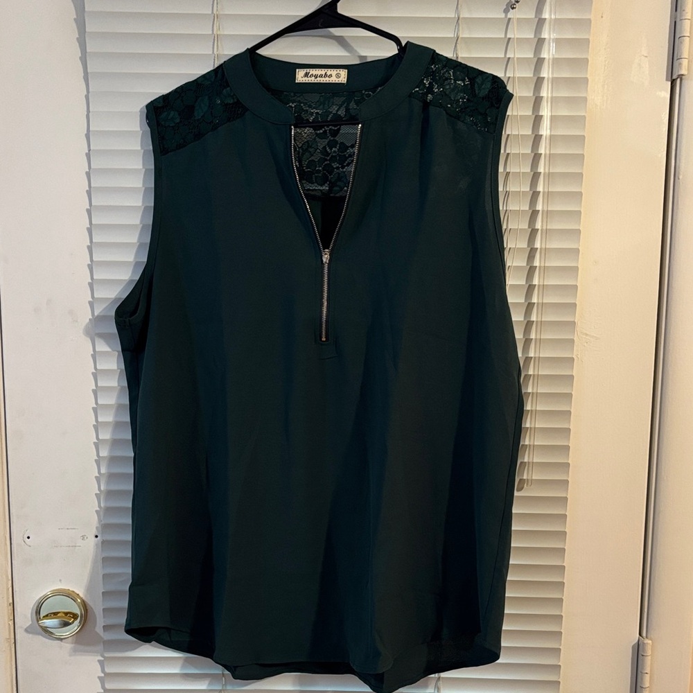 Lush Dark Teal Lace-Trim Zip Front Camisole